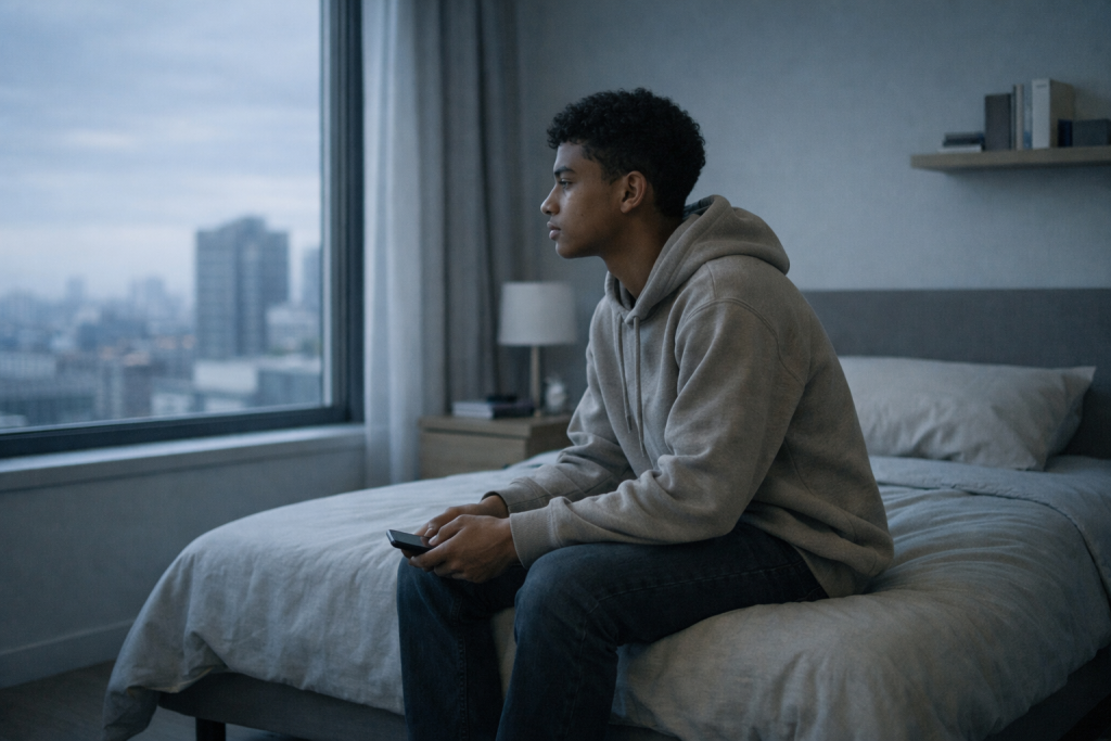 Adolescente isolado emocionalmente após mudança internacional